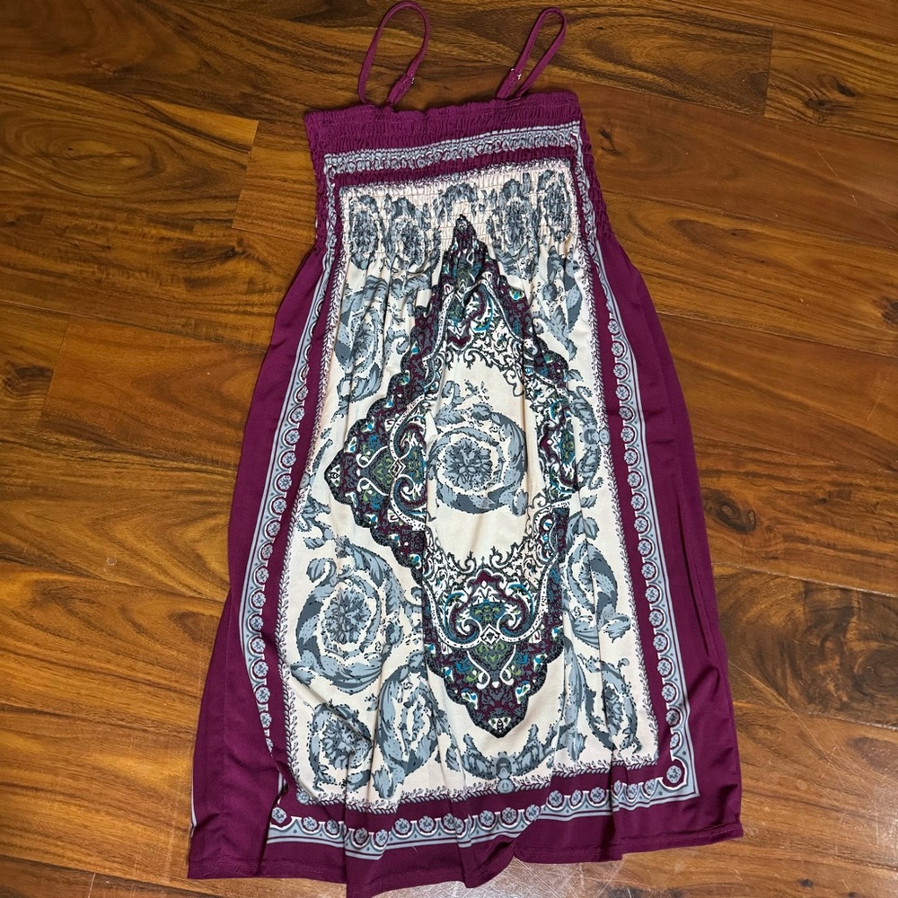 Beach Midi Dress in Purple and Cream